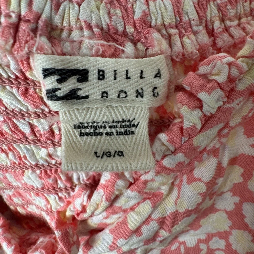 Billabong Midi Dress Womens‎ M Pink Floral Tie Shoulder Smocked Sweetheart Boho